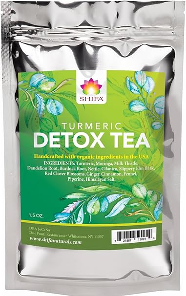 Shifa Detox Tea With Turmeric: Detoxifying Formula with Herbs,  Phytonutrients and Antioxidants for Gut Cleansing and to Reduce Bloating —  1.5 oz