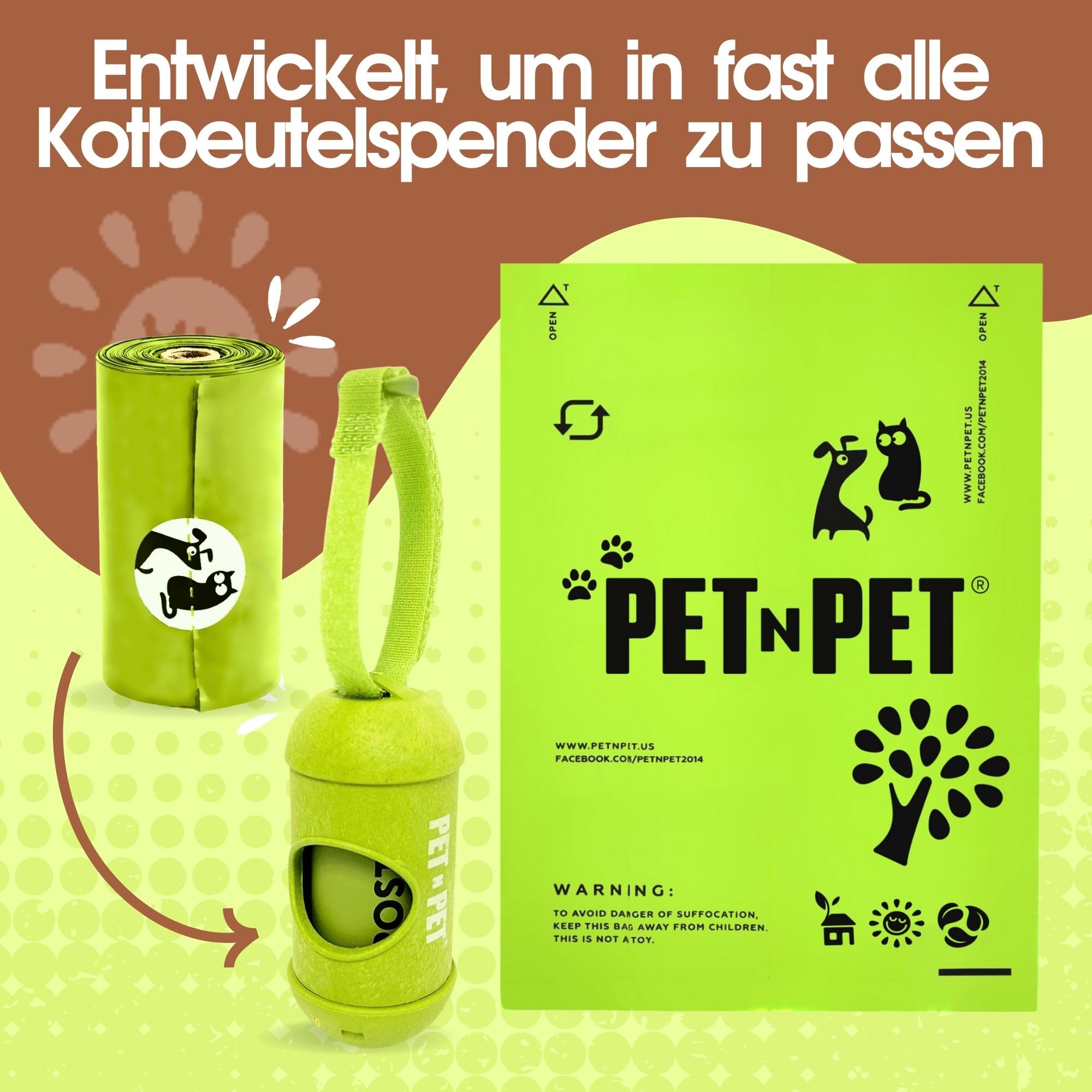 PET N PET Kompostierbare Hundekotbeutel, 240 Stück, 16 Rollen kotbeutel | 100% kompostierbar, Extra reißfest, Auslaufsicher, kotbeutel für hunde & Katzenstreubeutel, Auf Rollen