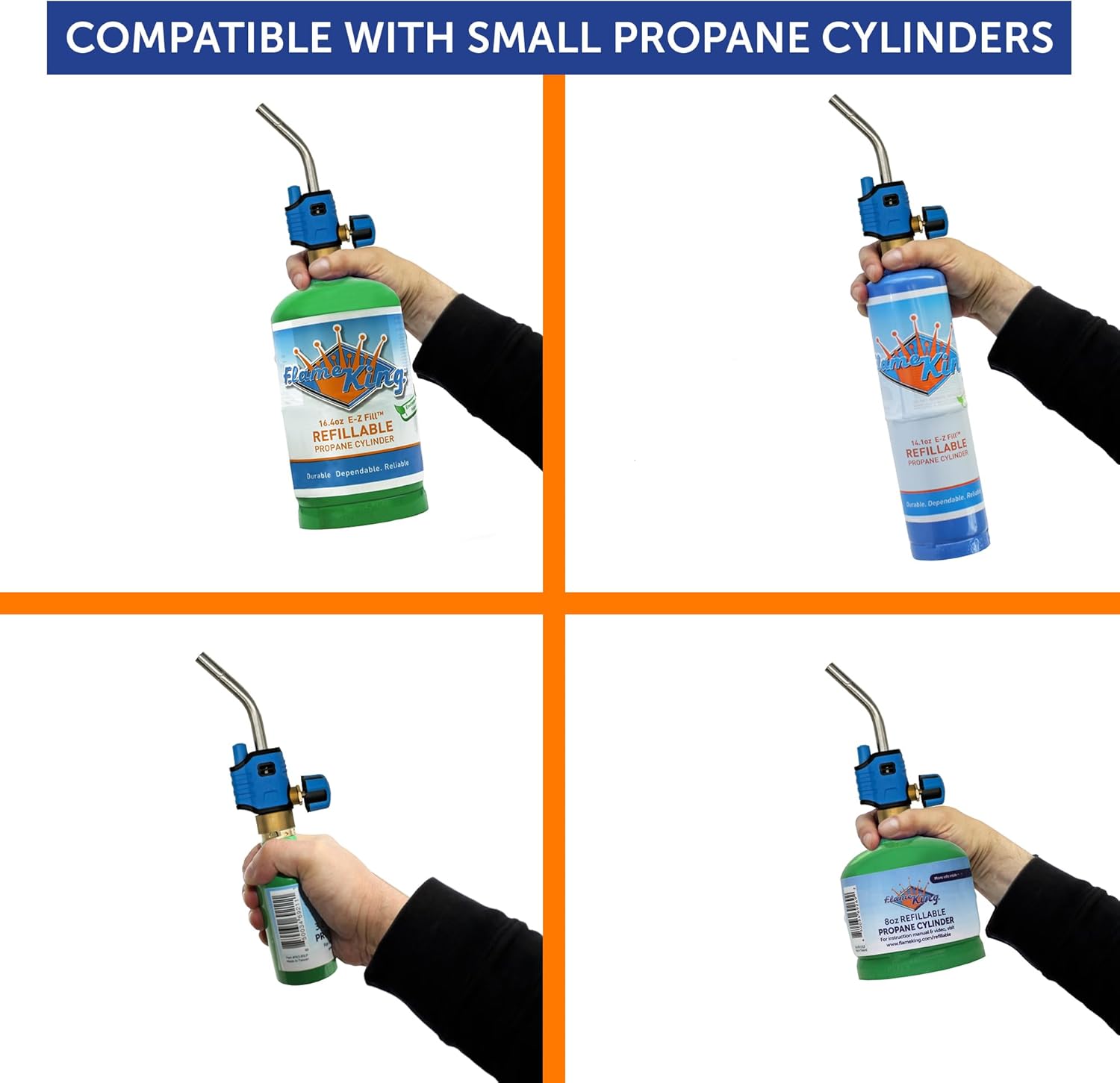 Flame King YSNAX1-088 Trigger Start Lighter Propane Gas Blow Torch Head for Cooking, Welding, Searing, Black, Gray, Light Blue