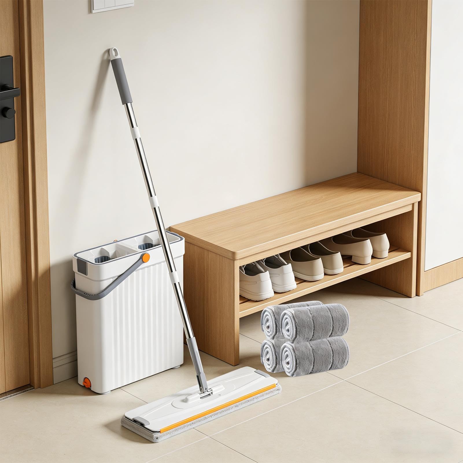 Juego de Fregona y Cubo para Limpieza Utensilio De Limpieza Doméstico | de Fregona Plana y Cubo Para Mármol, Cocina, Baño, Salón, Ventana, Dormitorio Y Apar