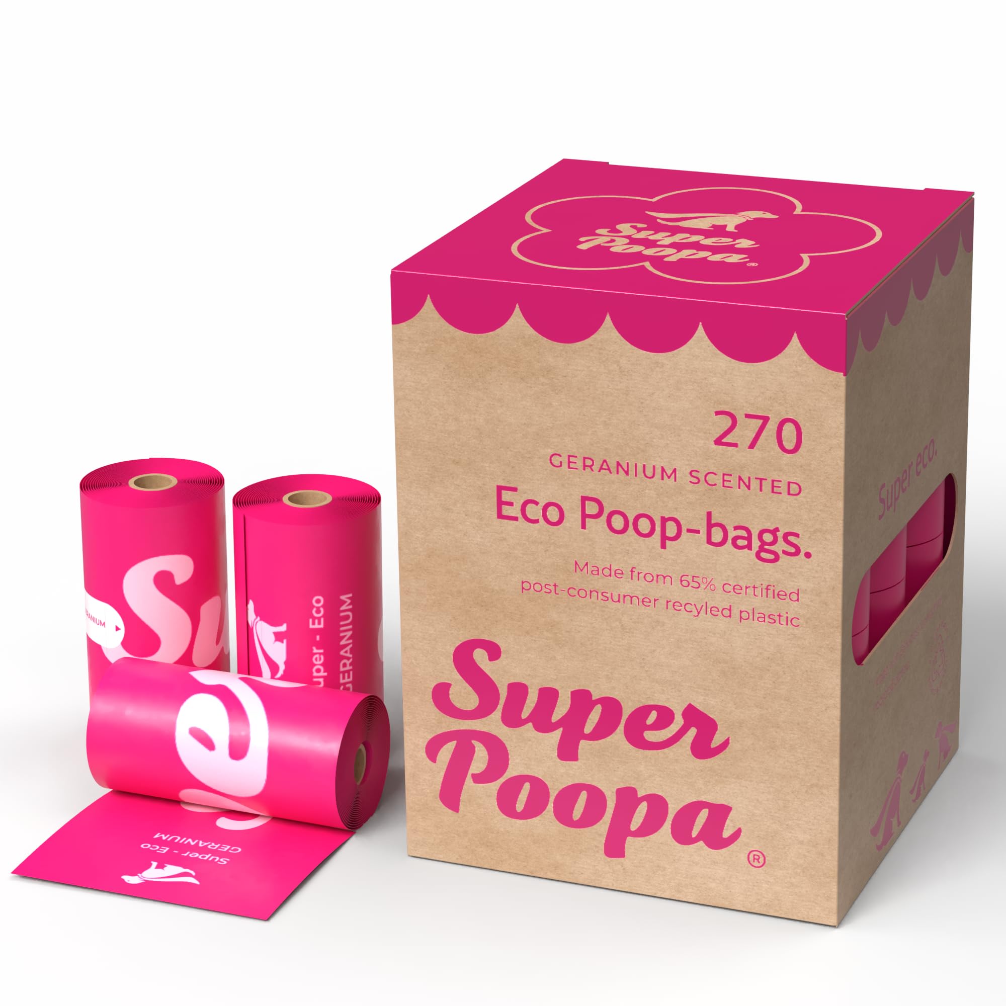 Eco-Friendly Dog Poop Bags - Guaranteed Leak-Proof, Extra Thick & Strong Dog Waste Bags, Geranium Scented, Made from certified post-consumer recycled plastic, 270 Count