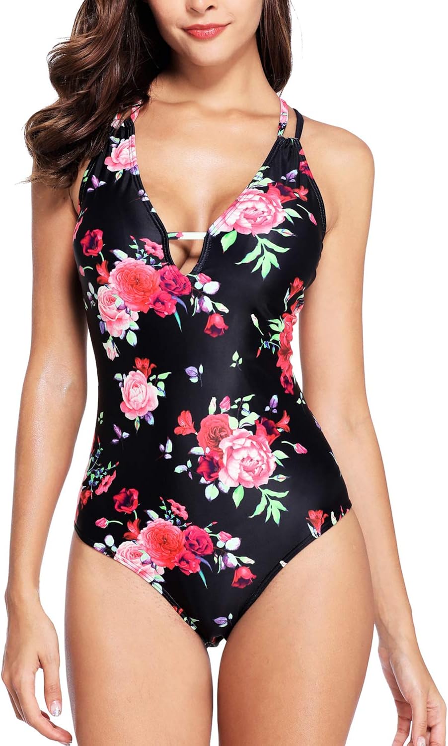 SOCIALA Women's Deep Plunge One Piece Swimsuit Tummy Control Ruched Bathing Suits