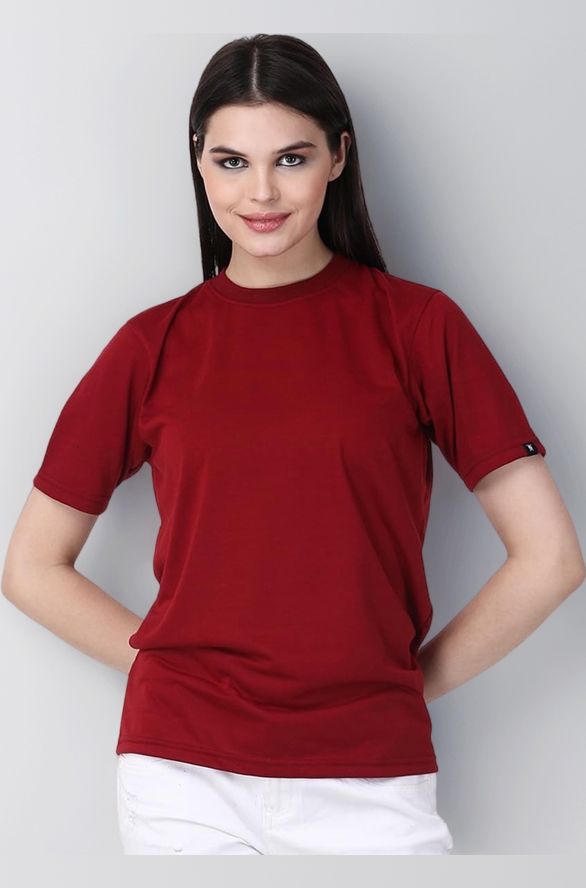 Women's Boyfriend Fit Solid Maroon T-Shirt Polycotton for Women and Girls | Half Sleeve | Boyfriend Fit