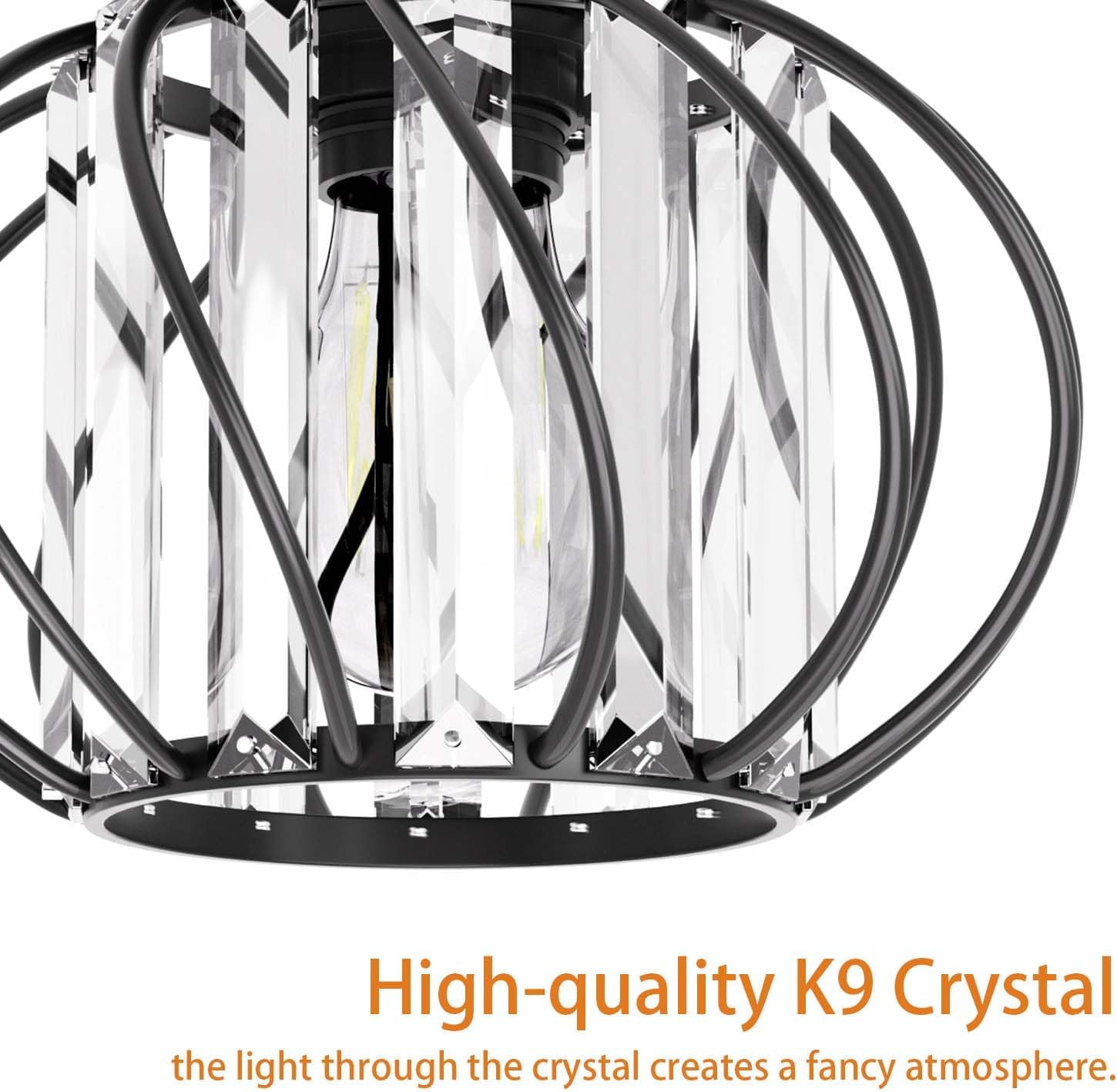 Black Crystal Ceiling Light Fixture - Crystal Chandelier Small Semi Flush Mount Ceiling Light Modern Lights Ceiling mount for Hallway Kitchen Entryway Bedroom Bathroom (2 Pack, 7.48 Inch)