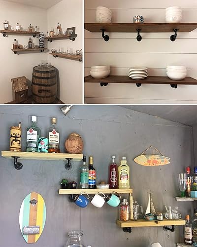 Miniatura 7 de LuckIn Soportes de estante de tubo para estantes flotantes de 6, 8, 10 pulgadas, soporte de tubo de hierro industrial, soportes de estantería de