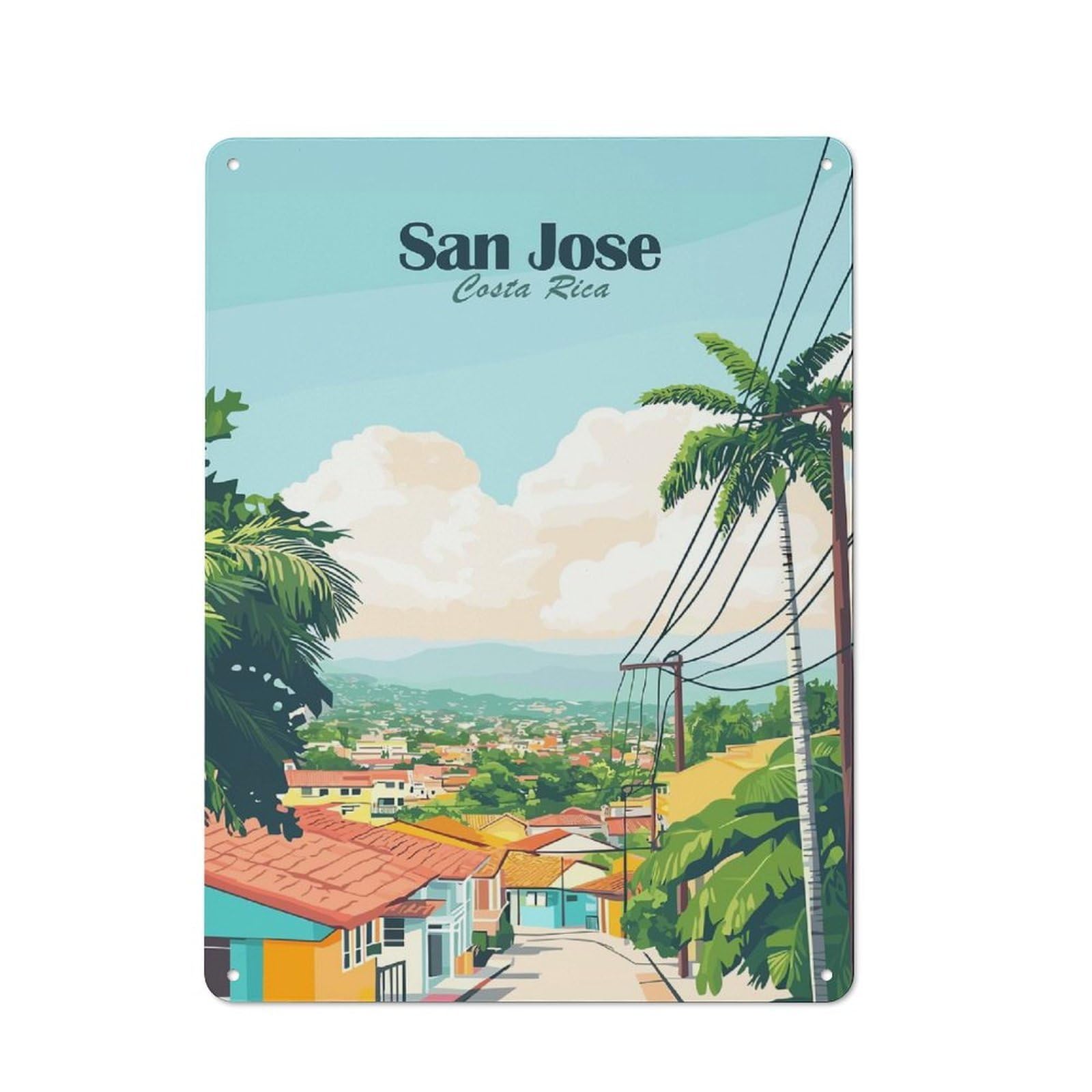 Junmoney Style-14 San Jose, Costa Rica(2) Tin Sign 40X30cm, Modern Vintage Creative Space Decor For Hobby Room, Office, Lounge Or Living Room