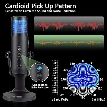 Coverzone Professional Studio Microphone Recording Condenser Desktop Live Broadcast Microphone PC USB C, Game, Podcast, Recording, Broadcast, ASMR Silent/Eco, Phone Adapter, Mac, K68-A Compatible with Winows - (Black)