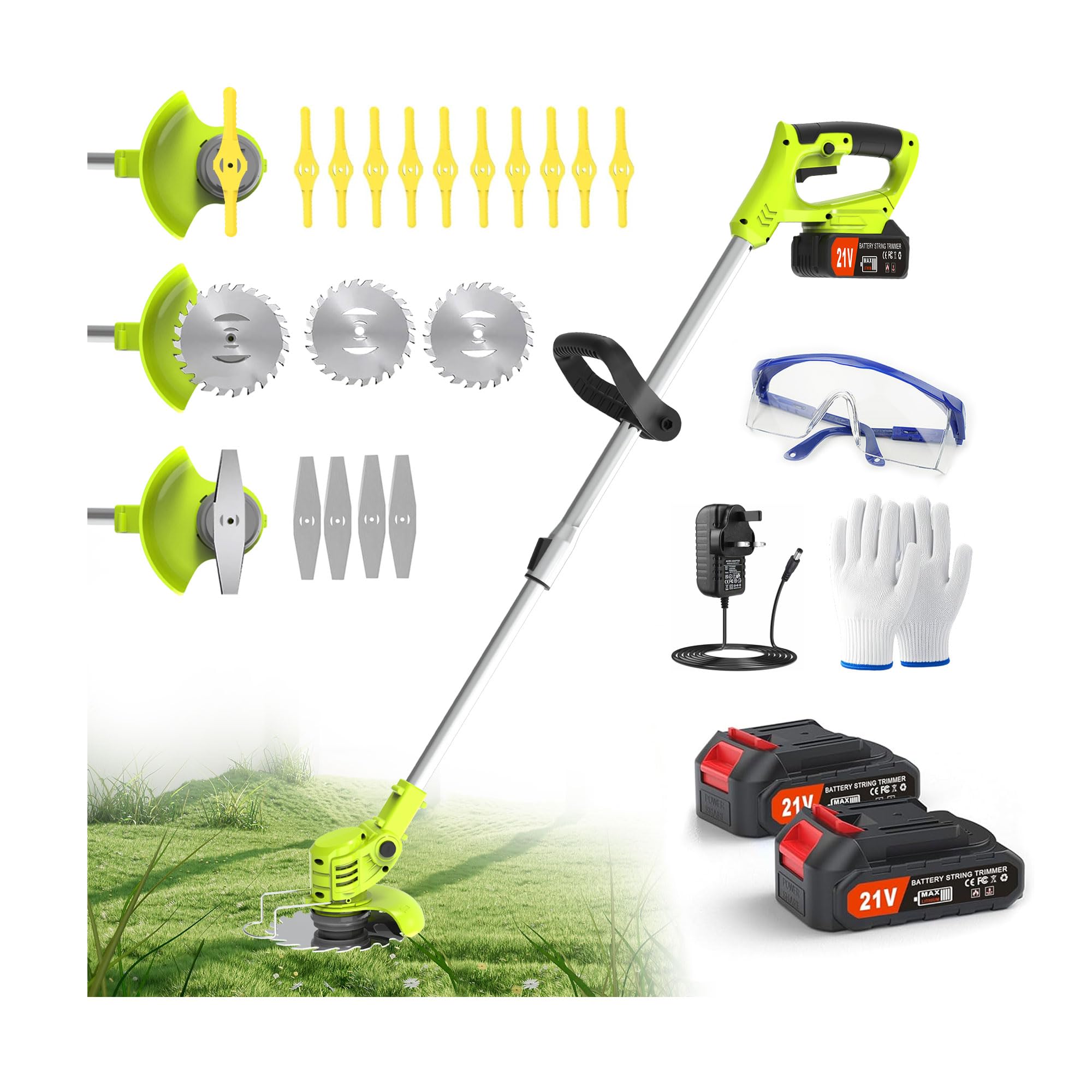 Jwdj Metal Blade Cordless Strimmer 21v Grass Trimmers Easy to use, 3.2LBS weight Grass Trimmer For Lawns and Farmland, DIY Garden, Lawn Care