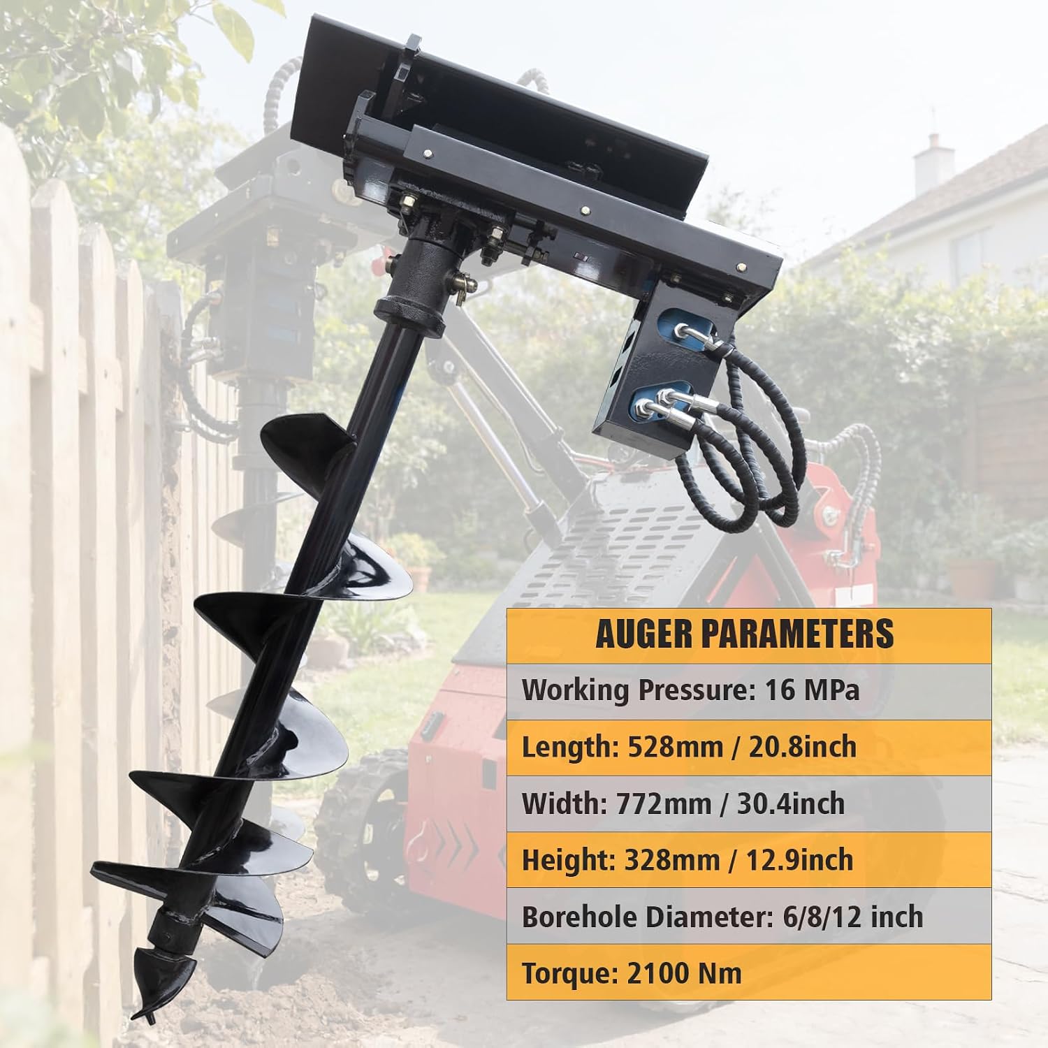 MMS Auger Attachments Mini Loader, Hydraulic Post Hole Digger Attachment with 5.9", 7.87" Drill Bits, Tree Planting, Fence Construction Garden Sprail Dilling for Skid Steer Loader Machine