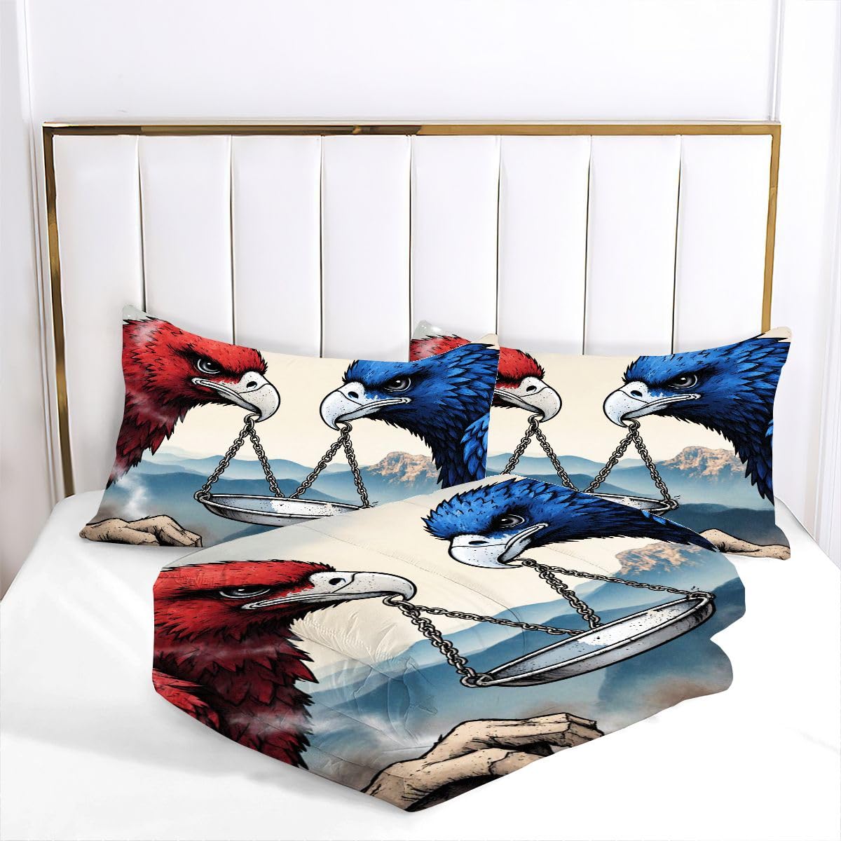 Ensemble Lit Complet 160x200 cm Balance AniméE Et Aigle, Housse en Microfibre Imprimée et Duvet Coton 4 Saisons, Comprend 2 Taies, Excellence et Qualité Supérieure, Chaud et Respirant-A62