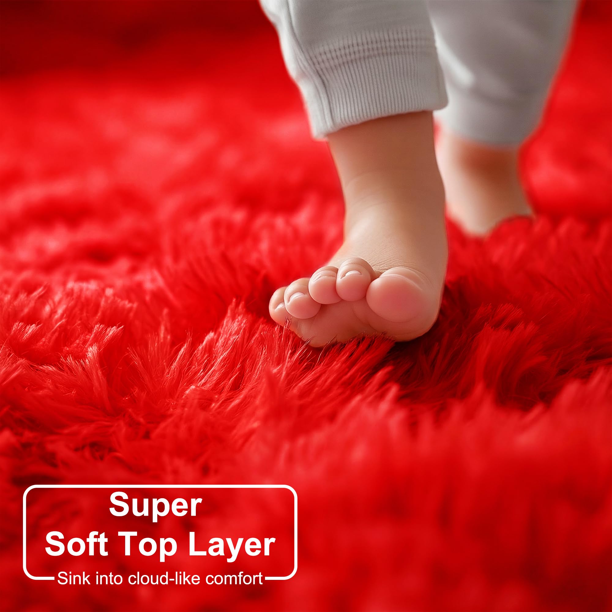 (1.2m x 1.8m, Red) - Red Rug for Bedroom,1.2mX1.8m,Fluffy Area Rug for Living Room,Furry Carpet for Kids Room,Shaggy Throw Rug for Nursery Room,Fuzzy Plush Rug,Scarlet Carpet,Rectangle,Cute Room De...