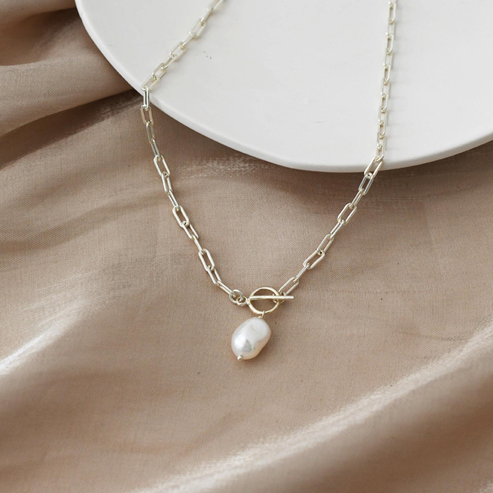 LOKILOKI Collar De Plata De Ley 925 con Perlas Naturales De Agua Dulce, Joyería De Moda para Mujer