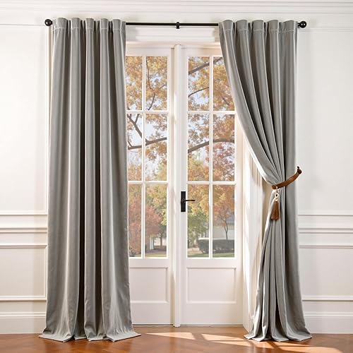 Miniatura 24 de Lazzzyt Cortinas de terciopelo para sala de estar gris, juego de 2 paneles de lujo suaves, cortinas con aislamiento térmico de 96 pulgadas de largo,