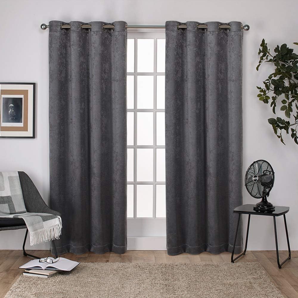 Exclusive Home Curtains Antique Shantung Twill Woven Brushed Window Curtain Panel Pair with Grommet Top, 52x96, Black Pearl, 2 Piece