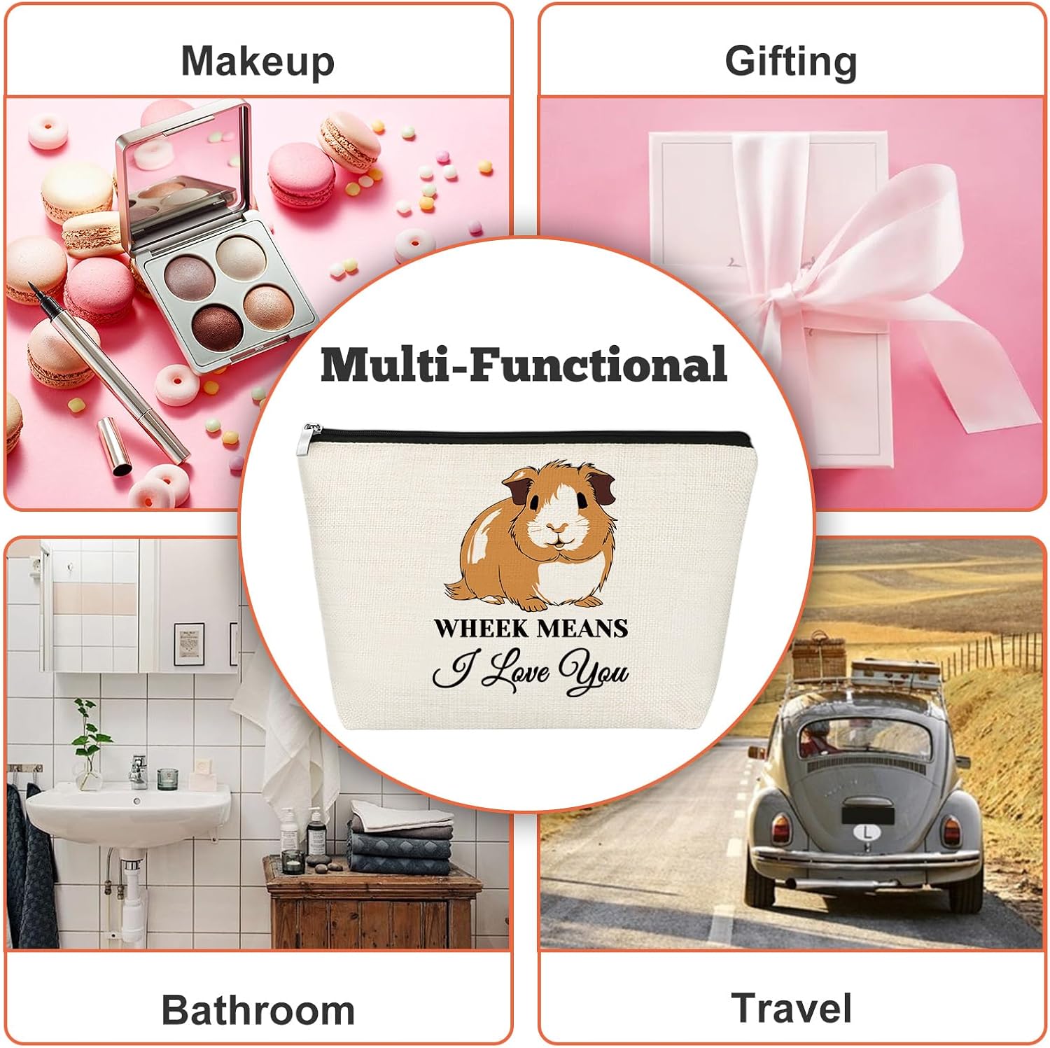 Guinea Pig Gift Makeup Bag Animal Lover Gifts Cosmetic Bag Guinea Pig Themed Gifts Christmas Birthday Gifts For Her Him Animal Lovers Friends Travel Bag - Image 7