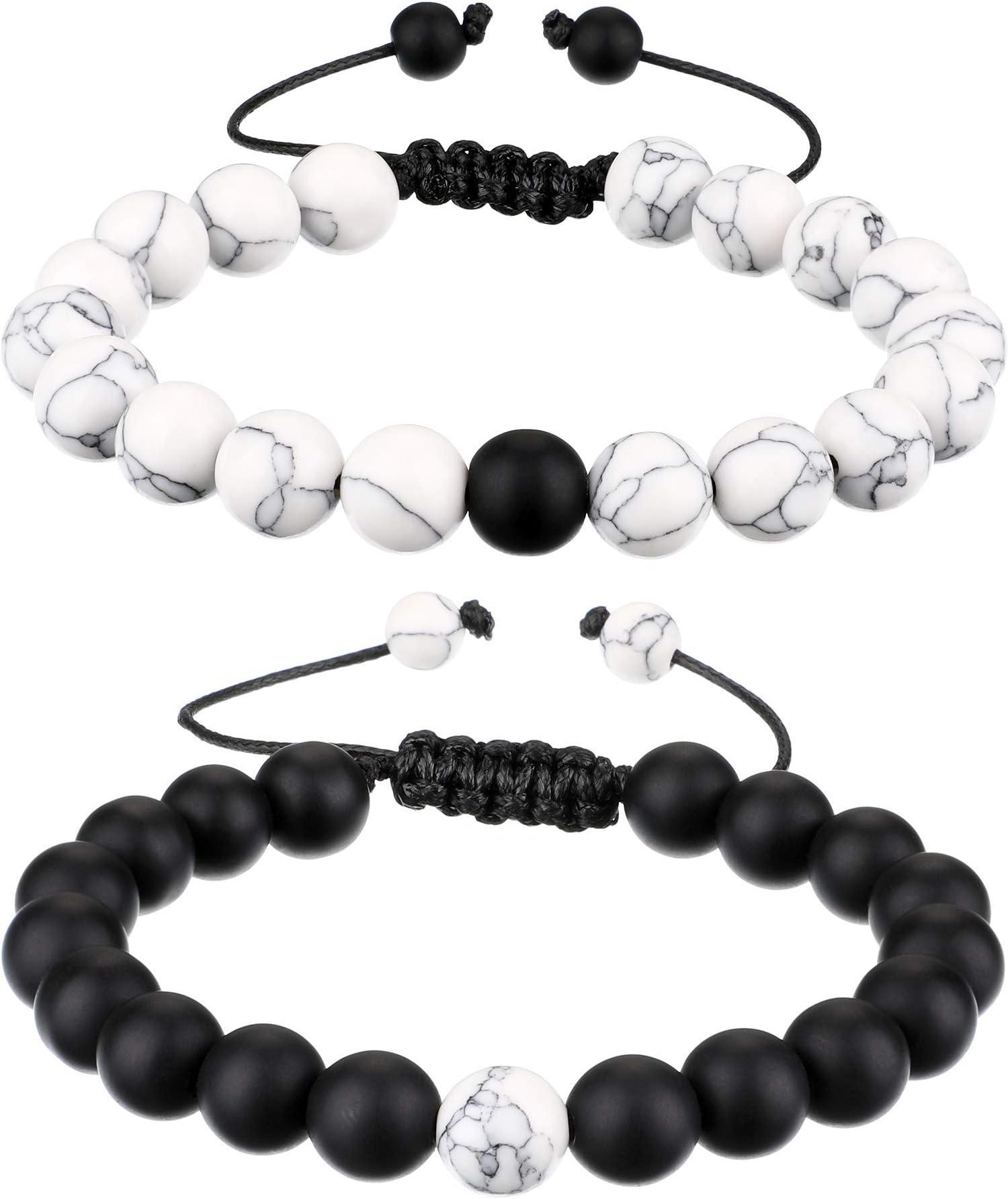 Mens Lava Rock Bracelet for Women Aromatherapy Anxiety Essential Oil Diffuser Volcanic Stone Bead Bangle(black and white)