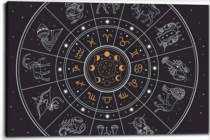 Canvas Wall Art for Living Room Bedroom Horoscope astrology circle zodiac signs and constellations Gemini Big Large Wall Art Decor Framed Painting Wall Pictures Prints Artwork 24x32in