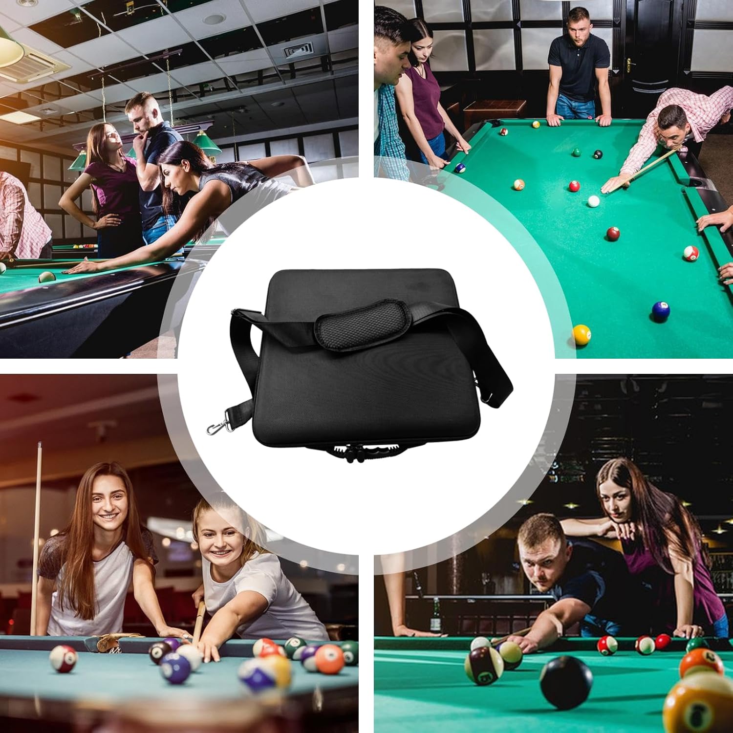 Pool Ball Case – 13.78x13.78x3.15 Inches English Billiards Storage Bag | Billiard Cue Ball Carrying Box | Back Bag for Pool Table Accessories Portable Durable Travel Practice Organizer