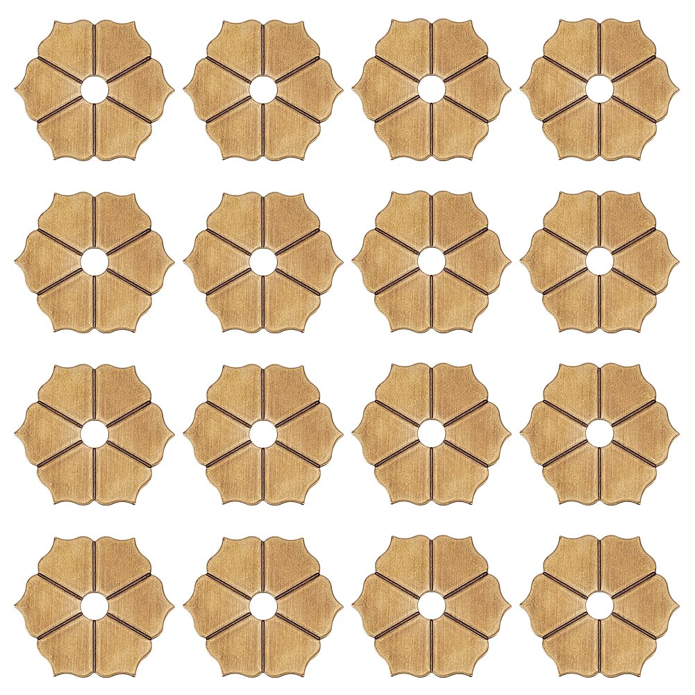 WEBEEDY 16 Pcs Brass Backplate Washers Petal Shape Gold Cabinet Knob Backplates Decorative Washers for Furniture Restoration,Door,Drawer Pulls,Christmas Home Decor Hardware Accessories,3.5 cm