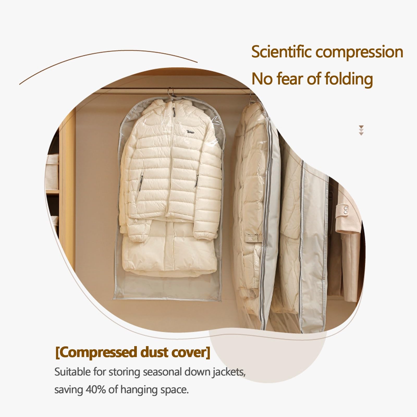 YEQING Borsa Porta Abiti da 5 Pezzi con Cerniera Autocompressiva, Salvaspazio, Borsa per Abiti per Cappotti Invernali, Piumino, Compressione(White,60x15x110cm)