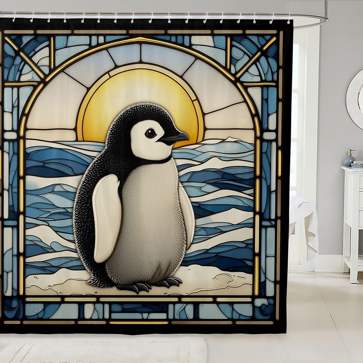 Erosebridal Cute Penguin Shower Curtain Colorful Paint Bath Curtain Kids Teen 3D Cartoon Animal Bathroom Accessories Vibrant Aesthetic Fabric Shower Curtains 72" Wx72 L image 5