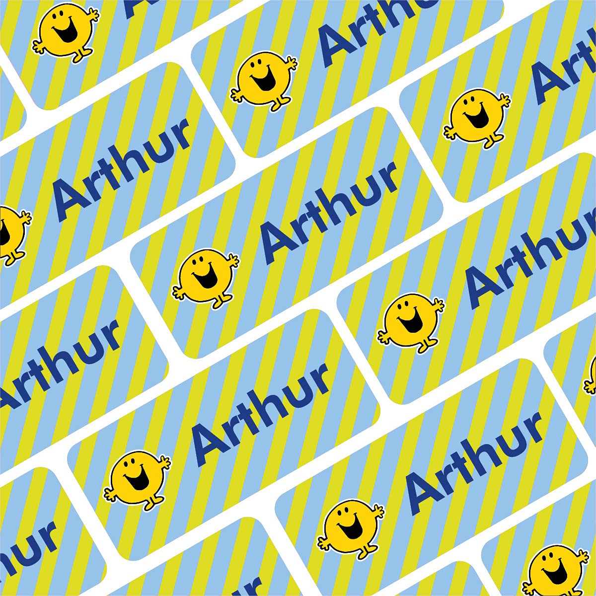My Nametags® 56 Mr Men & Little Miss Name Stickers | Washable Name Tags for School, Kindergarten, Nursery | Mr. Men Stickers for Clothes, Shoes, Stationery & Kid's Items | Mr Happy II Labels
