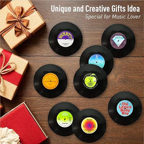 Miniatura 4 de Juego de 12 Posavasos de Discos de Vinilo Vintage - Posavasos Antideslizantes y Absorbentes para Bebidas, Regalo Ideal para Entusiastas de la Música