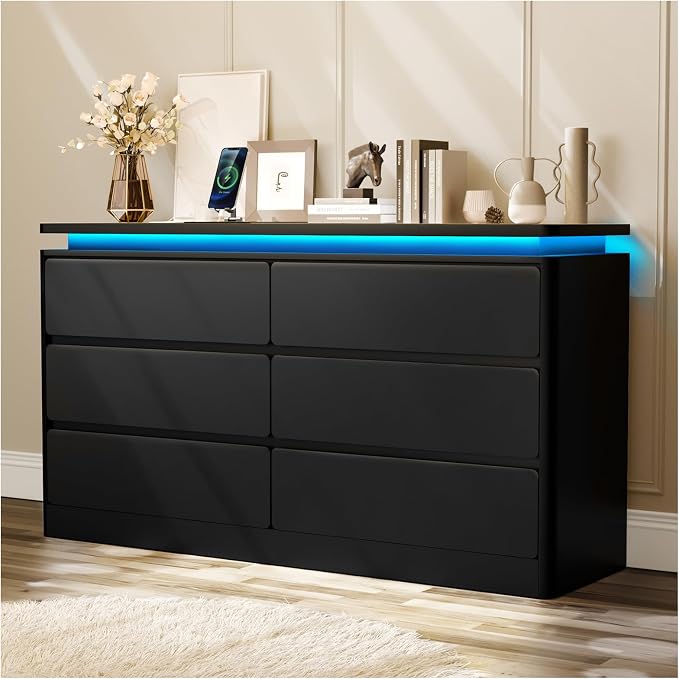 Amazon.com: Loomie Upgraded 6 Drawer Black Dresser for Bedroom, 47.2