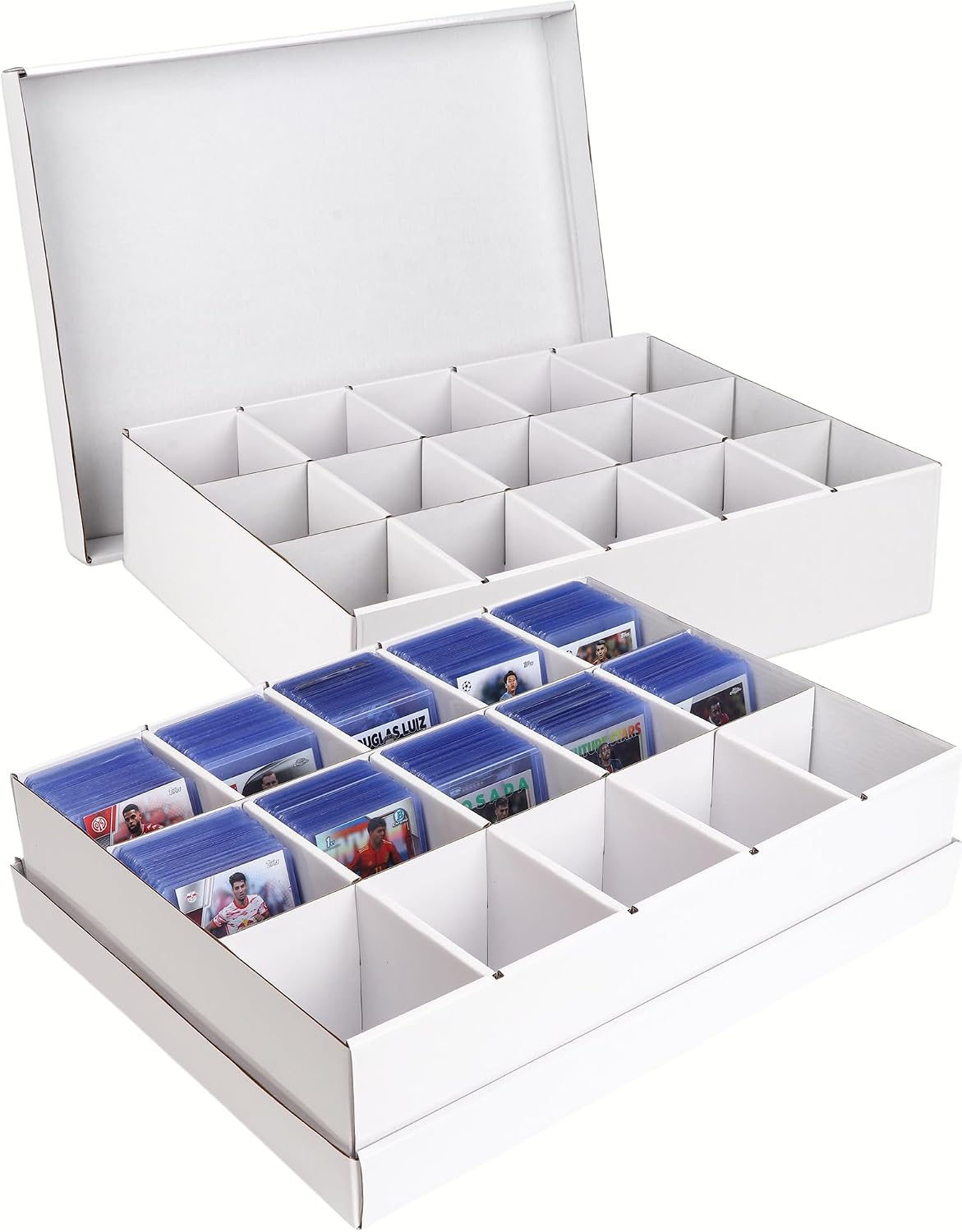 Upgrade Trading Card Storage Box 2Packs, Fits 1400+ Toploaders or 6900+ Raw Cards for Protection And Collection Sports Trading Card Storage Bulk Card Storage Corrugated Cardboard Storage Case