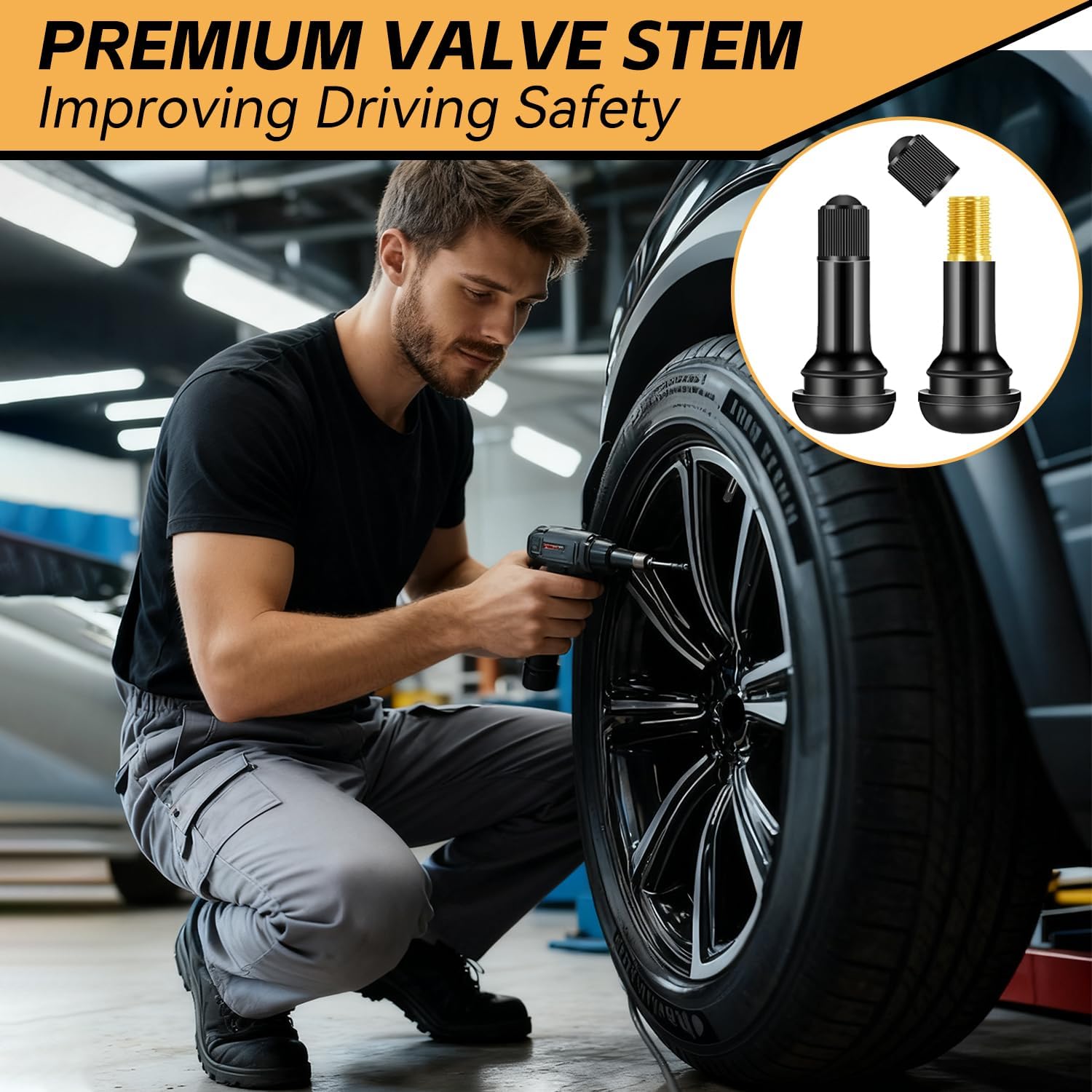 10 Pcs Snap-in Tire Valve Stems, TR413 Rubber Tubeless Tire Valve Stems - Fits 0.453 Inch Rim Holes, Replacement Valve Stems for Tubeless Tires on Cars, Trucks, Lawn Mowers, Go-Karts (Black)