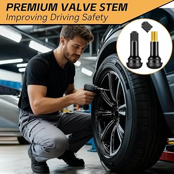 10 Pcs Snap-in Tire Valve Stems, TR413 Rubber Tubeless Tire Valve Stems - Fits 0.453 Inch Rim Holes, Replacement Valve Stems for Tubeless Tires on Cars, Trucks, Lawn Mowers, Go-Karts (Black)
