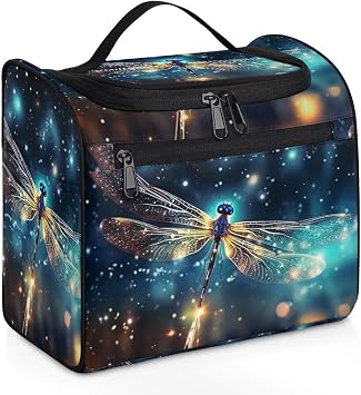 Glowing Dragonfly Travel Toiletry Bag for Women Men, Animal Print Makeup Bag Cosmetic Case Hanging Dopp Kit Large Organizer Bag for Toiletries Accessories