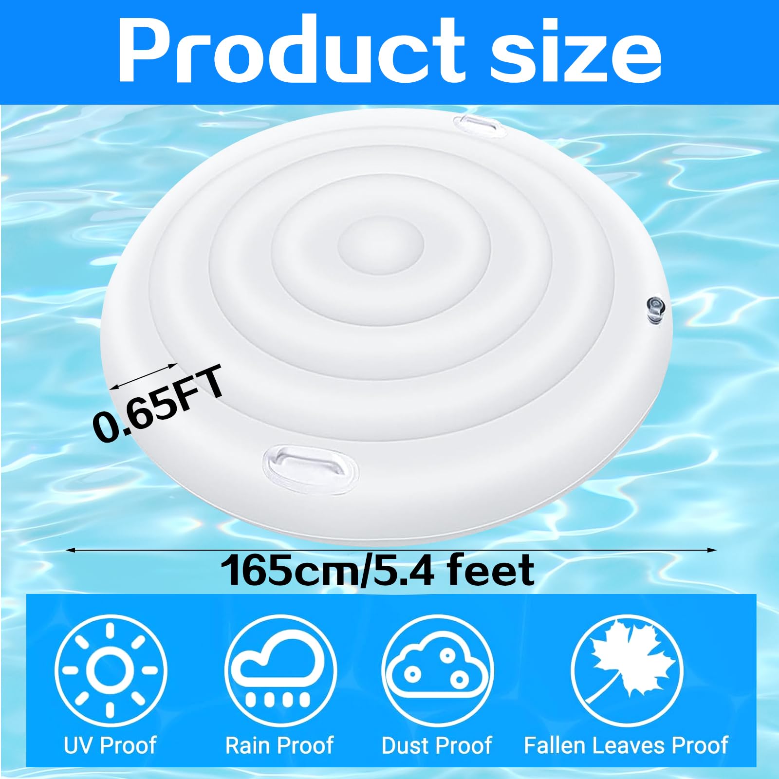 KEAGAN 5.4FT Inflatable Hot Tub Cover Round Energy Saving Lid for Outdoor Hot Tub with Handle - Image 2