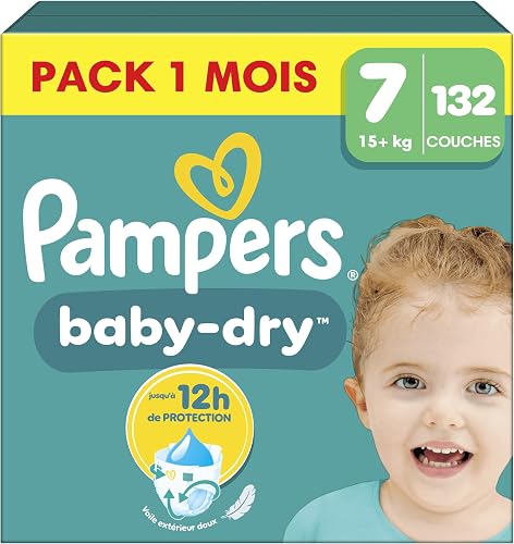 Pampers Nappies Size 7 (15 kg+) Baby-Dry, Extra Large, Monthly Box, Up to 12 Hours All-Round Leak Protection, (Pack of 132) - 1