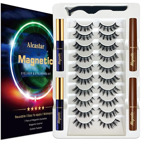 Miniatura 7 de Alcastar - Pestañas magnéticas con kit de delineador de ojos, pestañas magnéticas de aspecto natural, de larga duración, fáciles de aplicar, sin