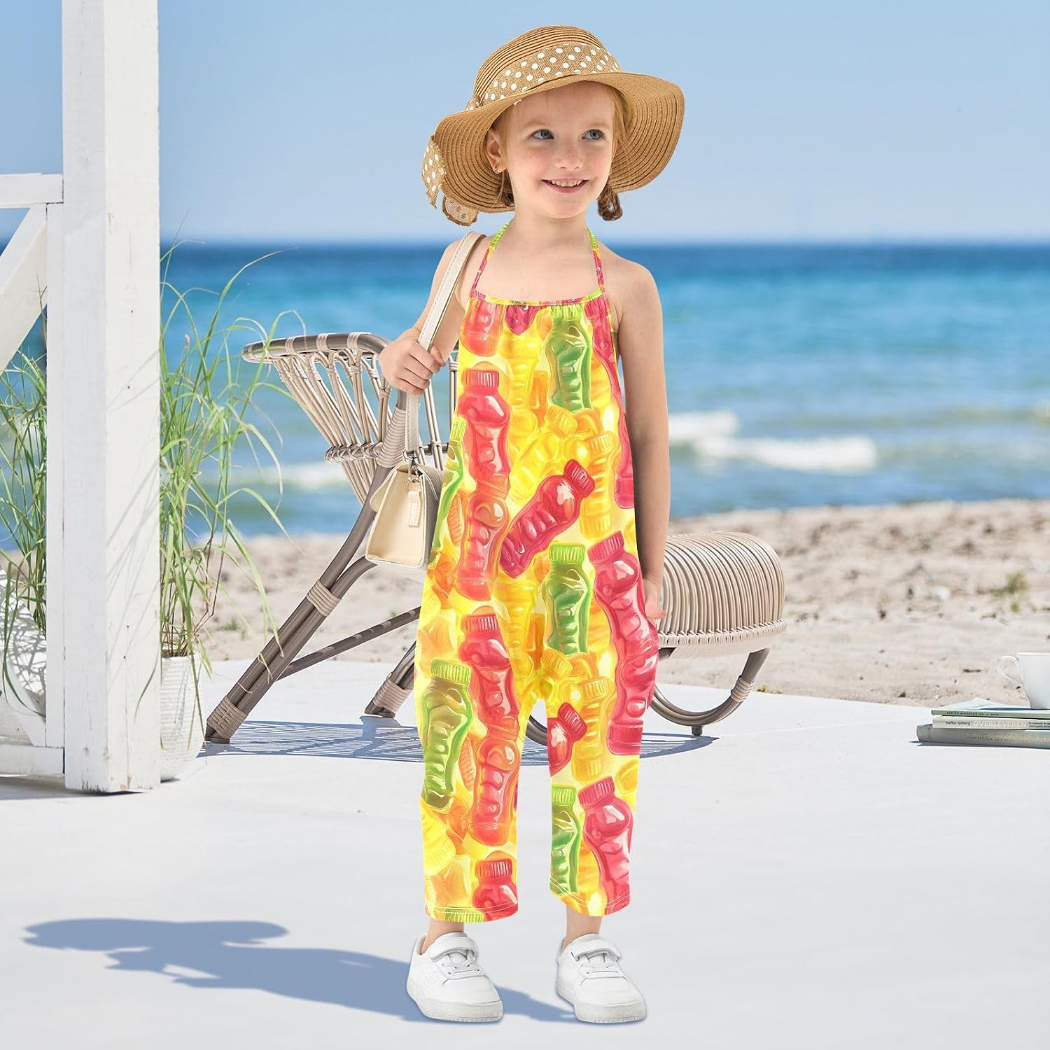 Gummy Bottles Toddler Girl Clothes Sleeveless Romper Jumpsuit for Girls Summer One Piece Romper Pants Size 1-6T