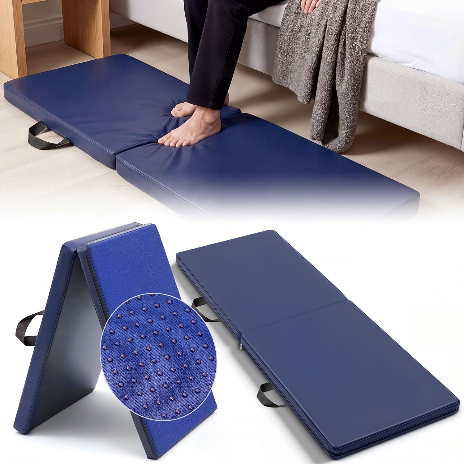 Wesiti Bedside Fall Mat for Elderly 70x24x2 Inch Non-Slip Foldable Safety Mat with Waterproof Cover