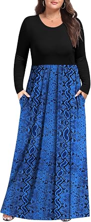 Womens Plus Size Maxi Dress Casual Long Sleeve Long Dresses with Pockets 1X-5X