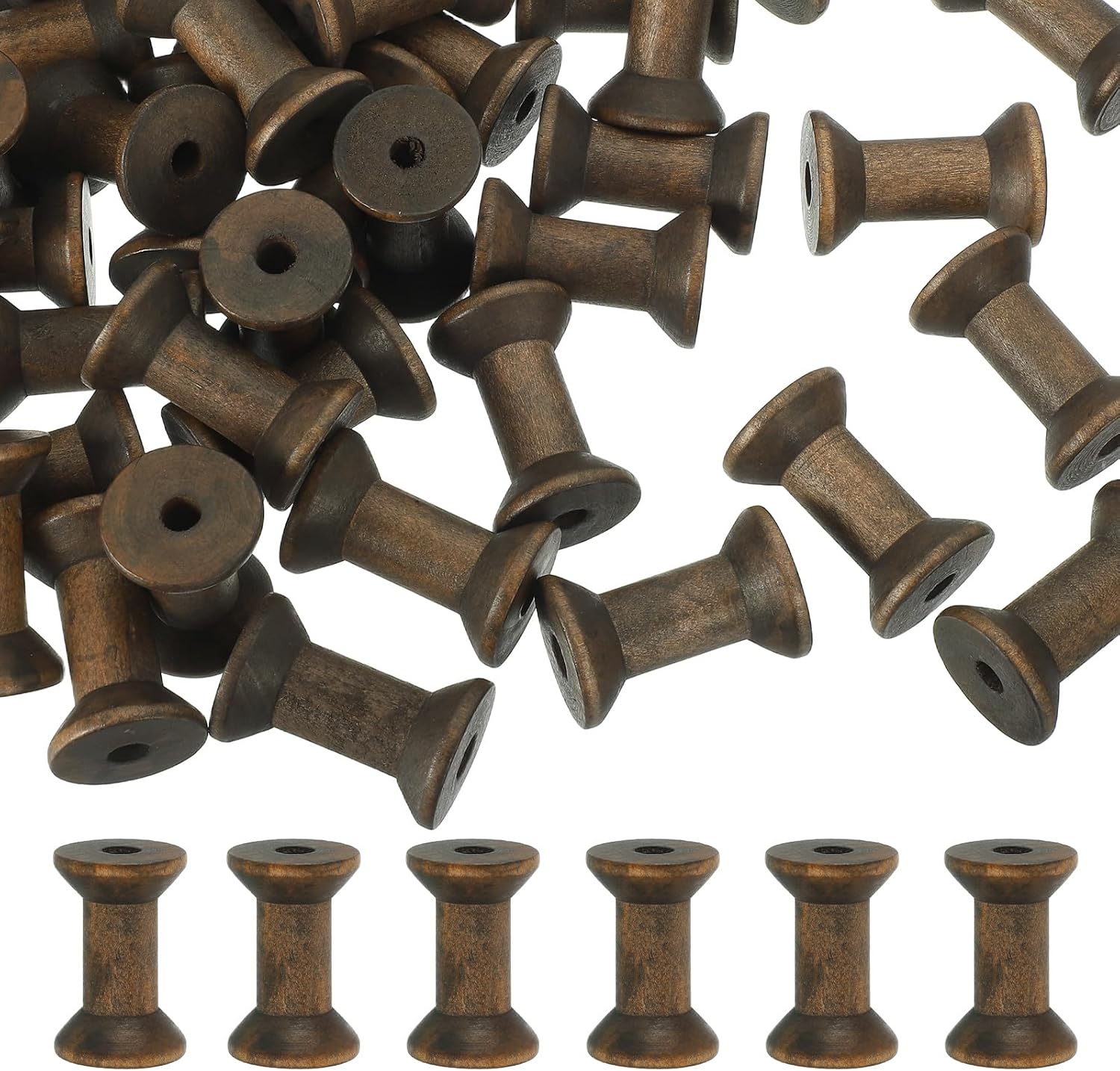 YELARXI Wooden Empty Spools Unfinished Wood Thread Spools, 2"x1.2" Fit for Embroidery and Sewing Machines Crafts Wire Weaving Bobbins (50Pcs, Dark Brown)