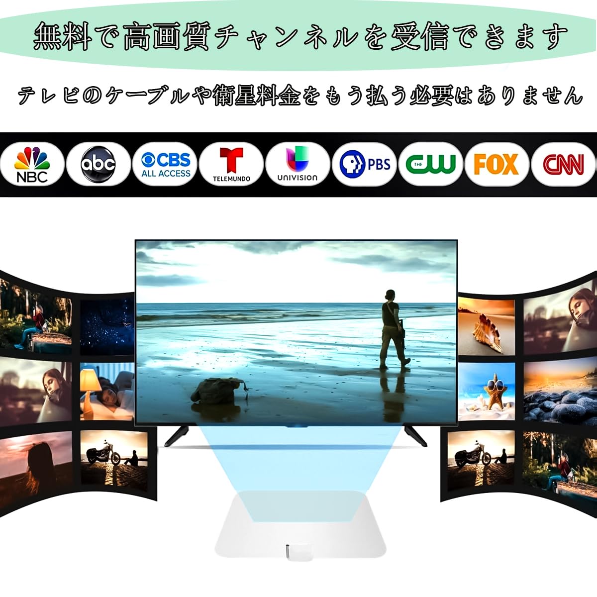 室内アンテナ 【2026年業界新傑作・信号増幅器強化モデル】 テレビアンテナ 信号ブースター内蔵 4K/HD TV対応 600KM受信範囲 360度全方位受信 高感度 無料視聴 簡単接続 UHF/VHF対応 USB給電式/屋内/屋外用 日本語取説書付 （白） - 4
