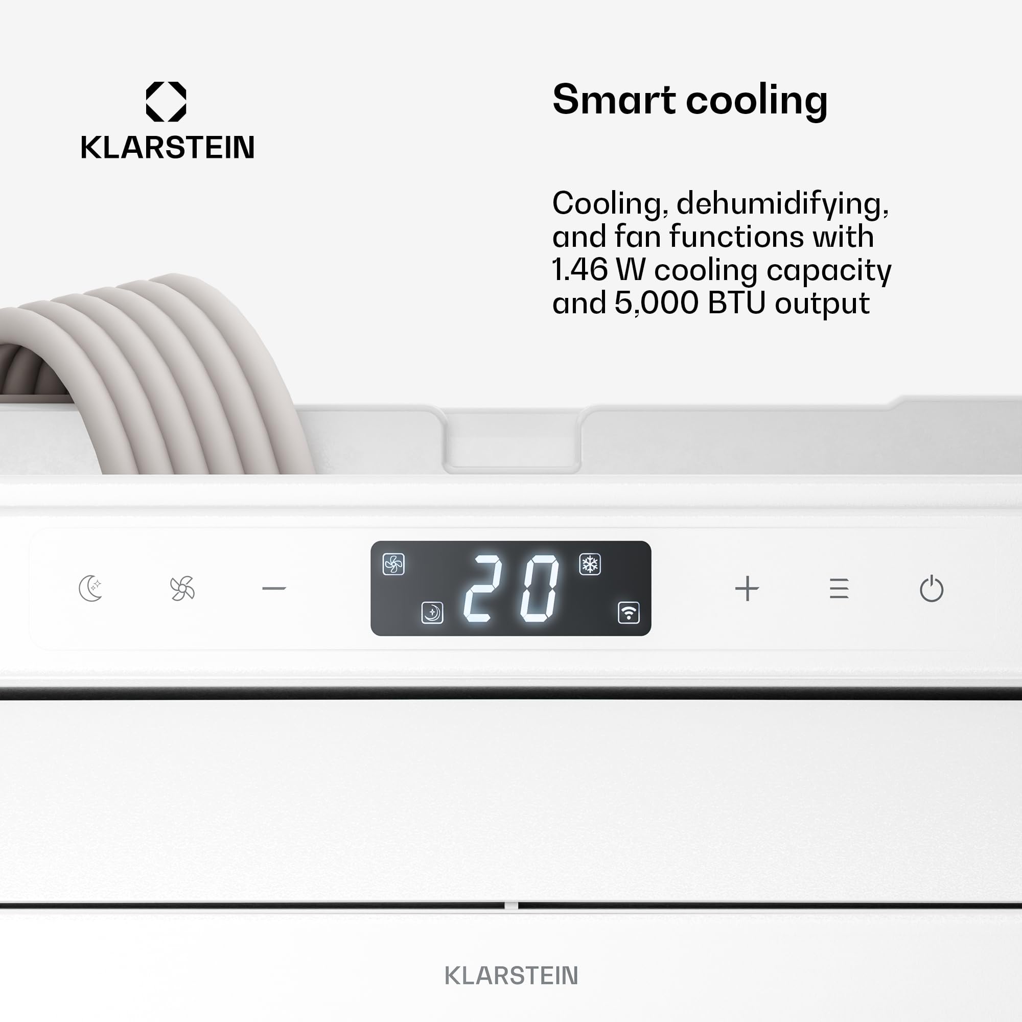 Klarstein Chillavan – przenośny klimatyzator – 5 000 BTU, do pomieszczeń o powierzchni do 20 m², 3 w 1: klimatyzator, osuszacz powietrza i wentylator, klasa efektywności energetycznej A