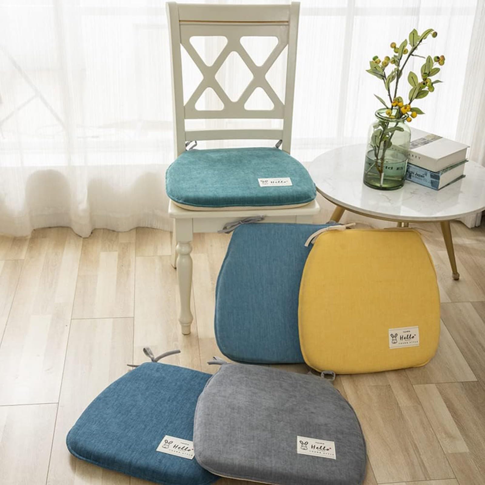 Galette De Chaise Lot De 2 avec Attaches, Coussin Chaise Cuisine Lavable, Antidérapant, Galette De Chaise Dehoussable, Coussins De Chaises D'Interieur Mousse à ​MéMoire A,36x38x4cm