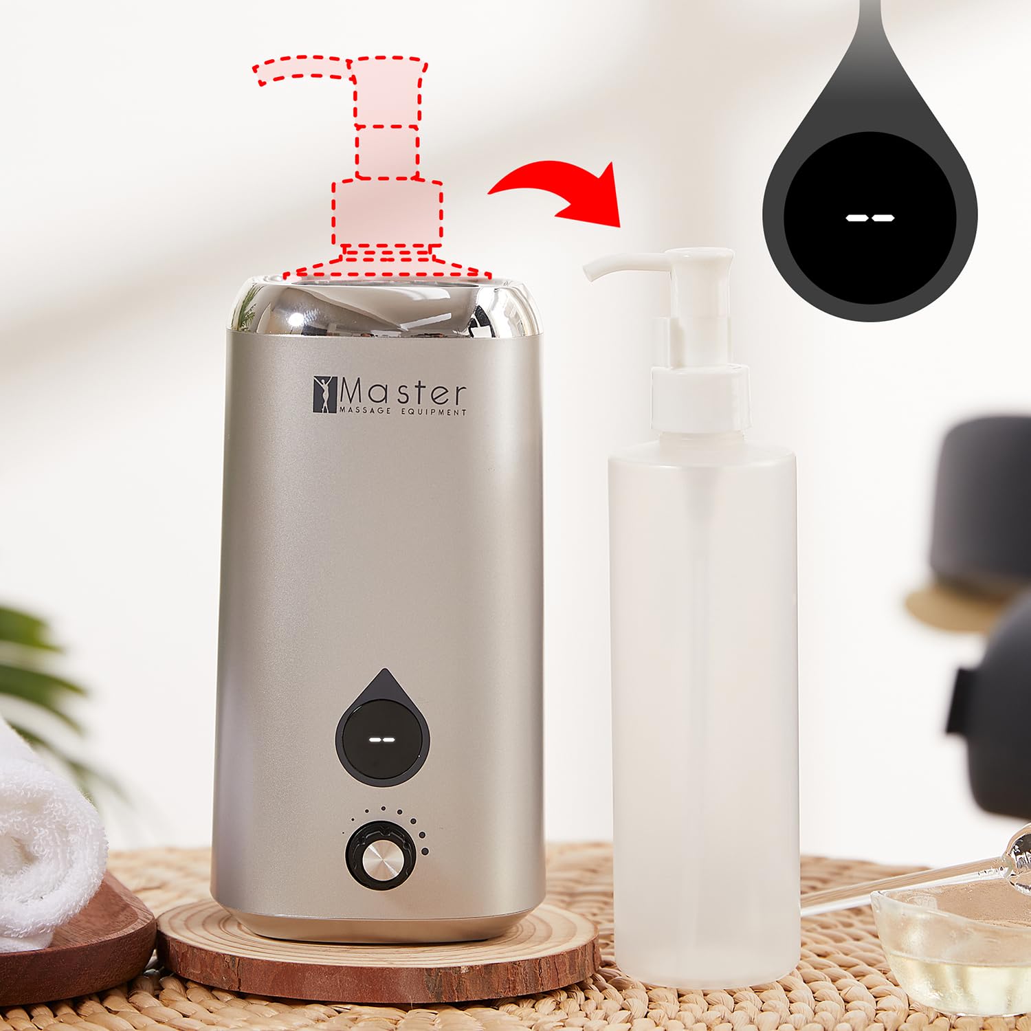 Master Massage Gen-II - Calentador de aceite para terapia de masaje y uso personal, calentador rápido de aceite y loción que calienta hasta 140 °C, diseño elegante y moderno (botella individual)