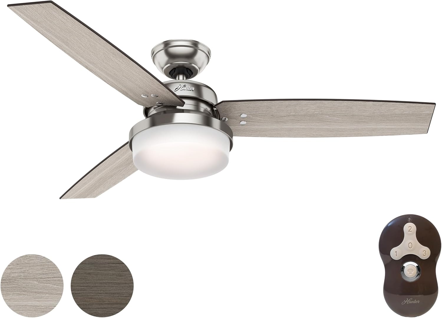 Hunter Fan 52 inch LED Ceiling Fan with Cased White Glass Light Kit, Brushed Nickel (Renewed)