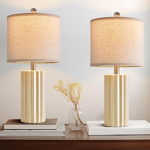 Miniatura 2 de Oneach Juego de 2 lámparas de mesa de cerámica de granja de 21 pulgadas para dormitorio, sala de estar, decoración de casa, lámparas de escritorio,