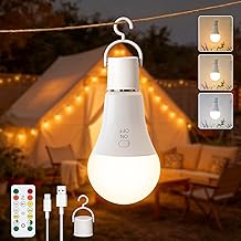 Ketom USB Rechargeable LED Light Bulb, E27 Remote Control Bulb, 7W Lamp, 3 Color Temperature & Dimmable, Timer, Button Control, for Camping Emergency Lighting