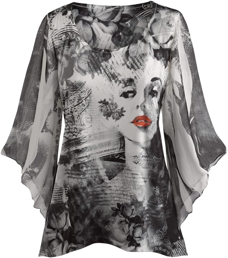Women's Tunic Top - Marilyn Monroe Sublimated Print Bell Sleeve Blouse - Xl