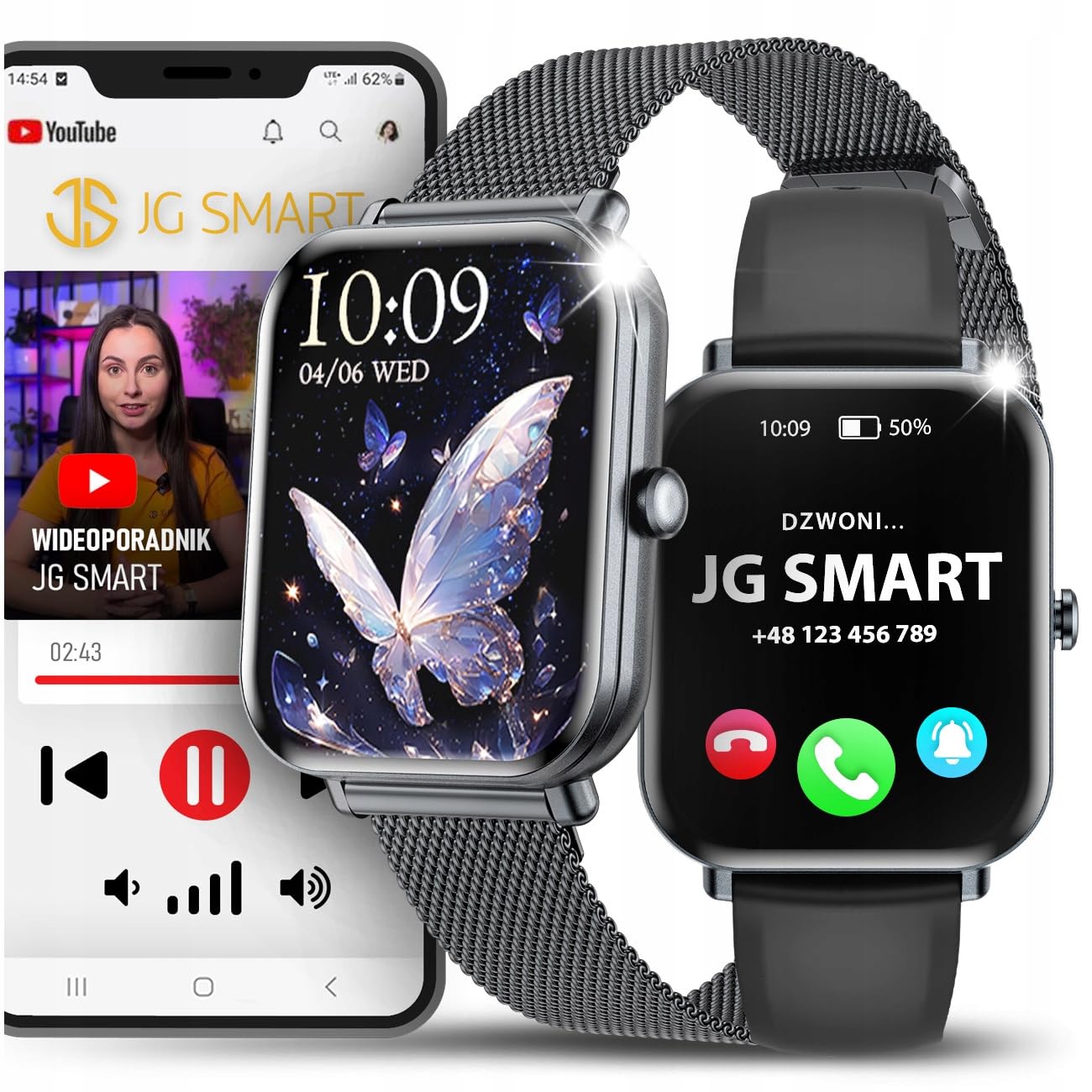 Smartwatch Zegarek Menu PL Dla Kobiety + 2 Paski + Rozmowy Powiadomienia