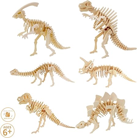 Amazon 6ピース 3d木製恐竜パズルセット 3d恐竜モデルパズルキット 7 10歳以上 子供 大人 建物 木製恐竜モデル 組み立て玩具 シミュレーションサイエンス化石スケルトン Diyクラフト 立体パズル おもちゃ