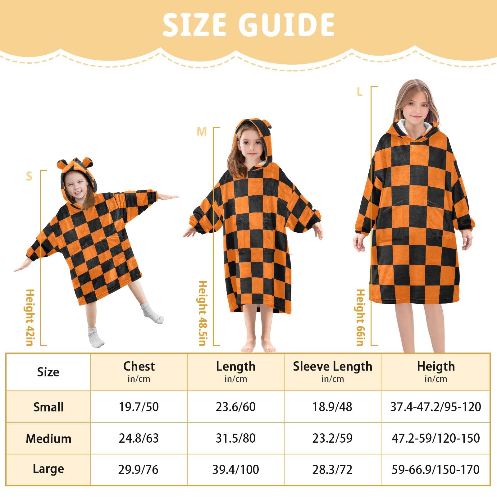 Morgenmantel mit Kapuze für Kinder, weich, Flanell, Morgenmantel mit Ohren und Taschen, warme Nachtwäsche für Kleinkinder, Jungen, Mädchen, Orange / Schwarz